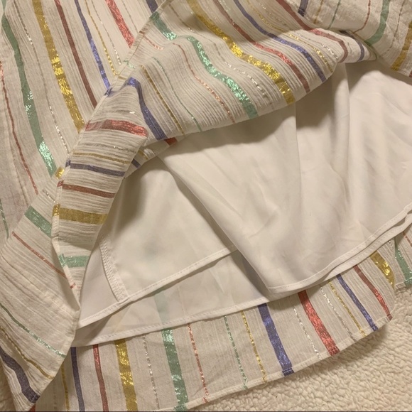 GAP Strapless White Pastel Metallic Stripe Ruffle Dress - Picture 12 of 13